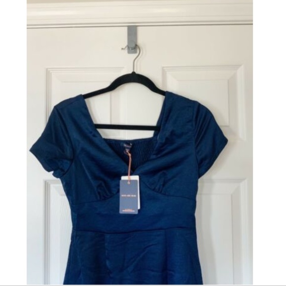 NWT Skies are Blue Navy V Neck Short Sleeve Satin - Picture 7 of 7